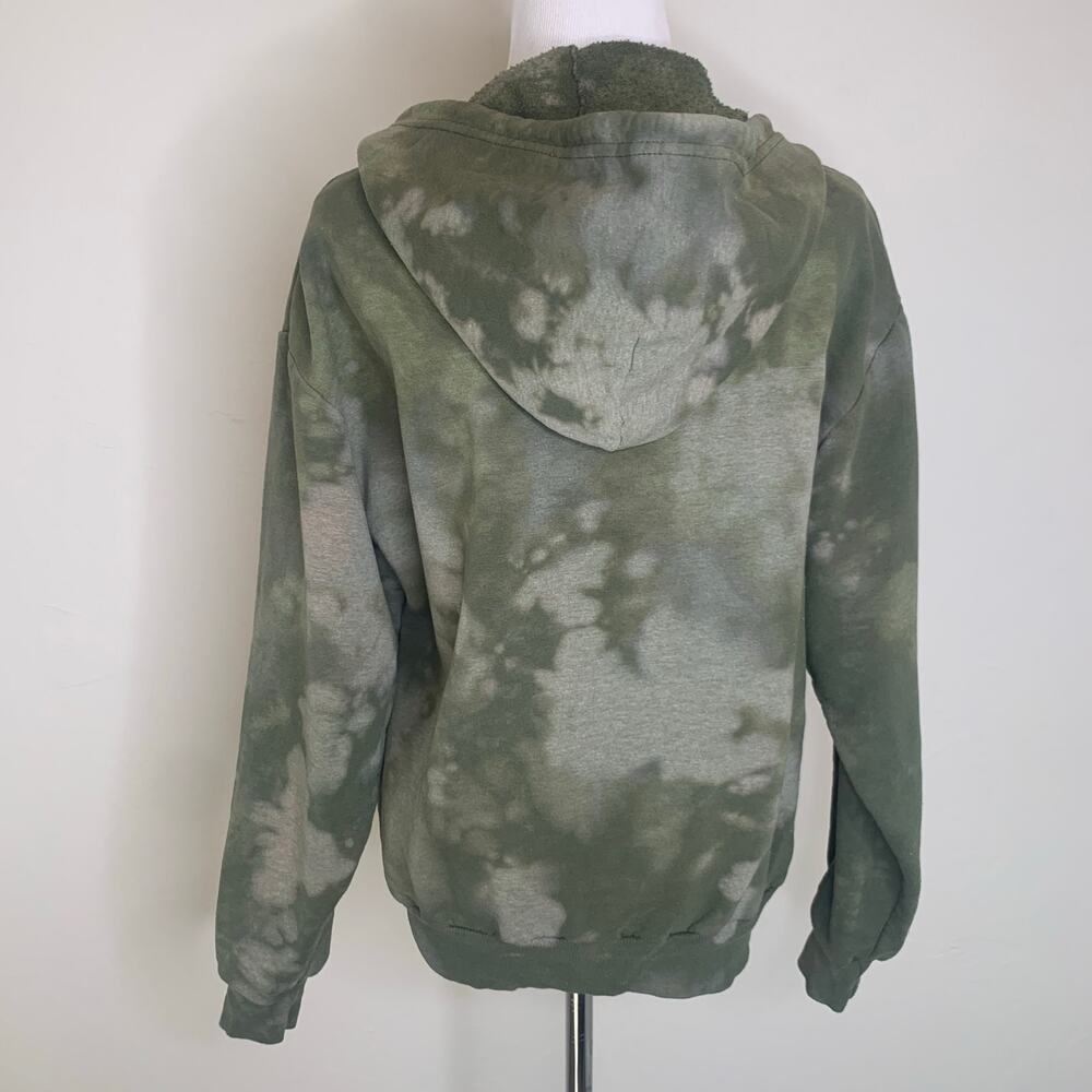Army Green Tan Bleach Dyed Hoodie Medium - Picture 2 of 7